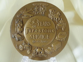 Bronze Mid-Century Medallion Award 50 Years of Firestone Service 1900 - ... - $40.00