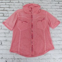 Weaver Button Up Shirt Mens XXL Red Short Sleeve Cowl Neck Pockets 90s - £15.94 GBP