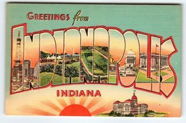 Greetings From Indianapolis Indiana Postcard Large Big Letter Linen Light Blue - £7.26 GBP