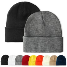 PFFY 2 Packs Unisex Beanie Hats for Men Women Knit Winter Beanies Black+Gray - $15.83