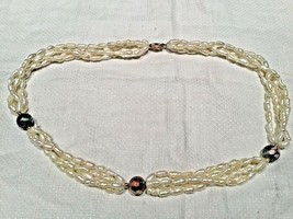 14k Yellow Gold 4 Strand Freshwater Pearl Cloisonné Bead Necklace Sterling Beads - £50.51 GBP