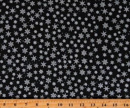 Cotton Metallic Silver Snowflakes on Black Fabric Print by the Yard D406.51 - £12.13 GBP