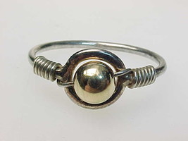 14K Yellow GOLD and STERLING Silver BEAD Ring - Size 9 1/2 - Bead Rotates - $48.00
