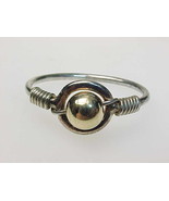 14K Yellow GOLD and STERLING Silver BEAD Ring - Size 9 1/2 - Bead Rotates - $48.00