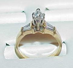 Primary image for 14K .80ct VS Marquise Diamond Solitaire Baguette Sides Yellow Gold Size 5