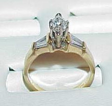 14K .80ct VS Marquise Diamond Solitaire Baguette Sides Yellow Gold Size 5 - £936.08 GBP
