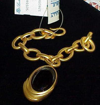 Bracelet Black Gripoix Tear Drop 18k Goldplate Haute Couture Chain Link  Runway  - £191.83 GBP