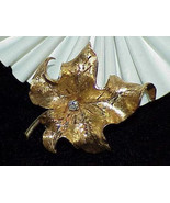 14k .10ct Diamond Maple Leaf Brooch Pin Hand Made Antique Yellow Gold - $789.99