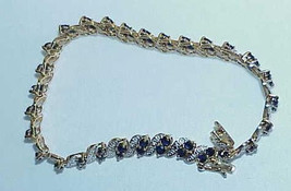 10K 3.00Ct Blue Sapphire Diamond Swirl Bracelet Yellow &amp; White Gold 58 Blue Sapp - £473.07 GBP