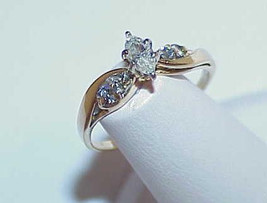 14K .25ct 5 Diamond Marquise Solitaire Ring Yellow Gold Sz 7 - $399.99