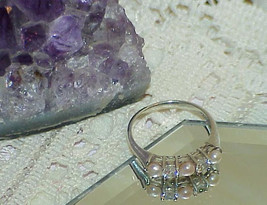 Antique Sterling Silver Ring Band Pearl Diamondique Band Stackable 5mm S... - $39.99
