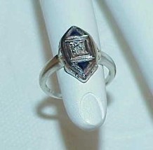 14k Diamond Blue Sapphire Triangle Ring Art Deco Antique - £232.52 GBP