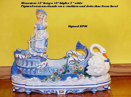 KPM Dresden Boat Swan Woman Figure Centerpiece Porcelain Circa 1880 Antique - £3,133.07 GBP