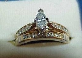 An item in the Jewelry & Watches category: 14K .75Ct Marquise Diamond Solitaire 2 Ring Wedding Set YG Sz 6