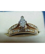 14K .75Ct Marquise Diamond Solitaire 2 Ring Wedding Set YG Sz 6 - $989.99