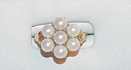 14K 7 Pearl Cluster Cocktail Ring 5.25mm Pearls YG Sz7.25 Vintage Estate - $549.99