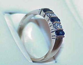 14K .30ct Blue Sapphire Diamond Band Ring Size 6.75 Yellow Gold Estate Vintage - £263.77 GBP