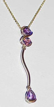 14k Amethyst Pear &amp; 2 Princess Pendant Necklace Yellow Gold New Old Stock Space  - £393.17 GBP