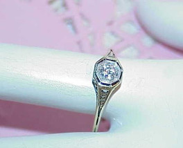 Gorgeous Antique Art Deco Diamond Ring Exquisite filigree Ring Mounting White Go - £338.36 GBP