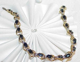 10K 2.00ct Blue Sapphire Oval Diamond Tennis Bracelet Yellow Gold - $679.99
