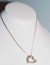 10K Rose White Gold Double Diamond Heart Pendant Necklace Vintage Multi ... - $379.99