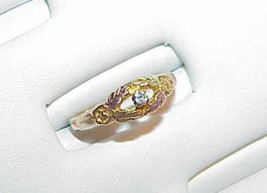 10k Black Hills Gold Diamond Rose Leaf Border Band Ring Size 6 Estate Vintage - £265.21 GBP