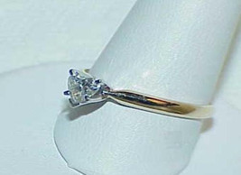 14K .37Ct Diamond Heart Solitaire Ring Engagement Yellow Gold Size 7 Estate Vint - £474.08 GBP