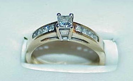 14K .50Ct Diamond Princess Solitaire w/ Accents Ring Size 7 Yellow Gold Vintage - £593.20 GBP