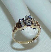 14K .48Ct VS Diamond Princess Solitaire w/ Accents Ring Yellow Gold Size 6 3/4 - £649.56 GBP