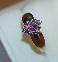 14K Pink Sapphire Marquise 10 Diamond Ring Size 7+Yellow Gold Size 7 3/4 - £341.80 GBP