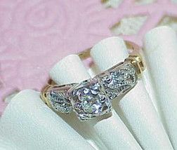 14k Art Deco Diamond Solitaire ring with accents Filigree Design Antique Size 5. - £478.11 GBP