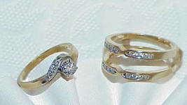 14K .50ct 20 Diamond 2 Ring Set W/ Enhancer Size 6.75 Yellow Gold Gorgeous Set - £630.12 GBP