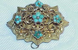 14k Victorian Turquoise Mourning Locket Yellow Gold Filigree Antique Ornate Wire - £638.00 GBP