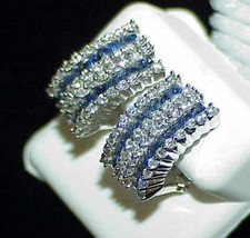 18K 2.00Ct Sapphire &amp; 1.48Ct Diamond Half Hoop Earrings White Gold Deco Revival  - £2,552.05 GBP