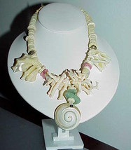 VINTAGE Branch Coral Necklace Shell Quartz Green Pink Handmade Antique Runway Ma - £304.68 GBP