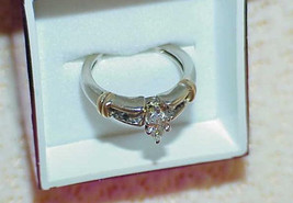14k Marquise Diamond Solitaire Diamond Ring 2 Tone Gold Size 5.75 - £601.36 GBP