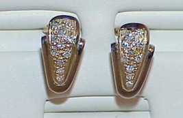 14K .50Ct Pave Diamond Earrings Clip Post Yellow Gold Modernist Space Age - $549.99