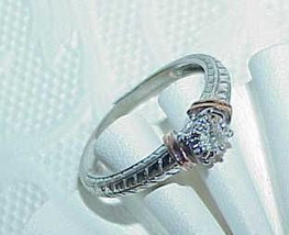 10K .10Ct Diamond Solitaire Ring Engagement  Sz7 Antique 2Tone Art Deco Reviaval - £280.63 GBP