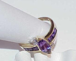 10k Amethyst Marquise Princess Cut Diamond Ring Yellow Gold Sz 7 1/4 - £197.53 GBP