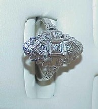 14K Art Deco 3 Diamond Filigree Ring WG Sz 7 Estate Pc - $389.99