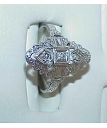 14K Art Deco 3 Diamond Filigree Ring WG Sz 7 Estate Pc - £313.44 GBP