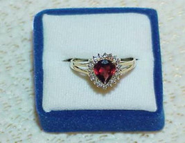 14K 1.00ct Almandine Pear Garnet Solitaire Diamond Ring Size 6.75 Yellow Gold - £319.73 GBP