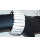 Vintage Thermoset Expandable Wide Bangle Bracelet White Summer - $15.00