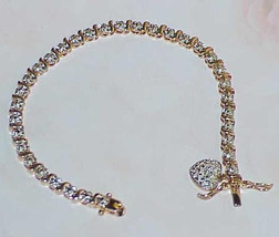 Sterling Silver 18K Gold Vermeil Link Bracelet Diamond Heart Charm 11.5 Gram 7&quot;  - £95.69 GBP