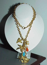 Charm Necklace 18K Gold Vermeil Haute Couture Runway 34in. Fish Octopus Coral Tu - £196.39 GBP