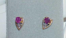 14K .30ct Ruby Diamond Stud Post Earrings Tear Drop Yellow Gold - £118.50 GBP