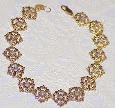 10K Pave Diamond Bracelet Snowflake or Filigree design Yellow White Gold Topped  - £344.78 GBP
