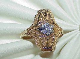 14k Antique 7 Diamond Filigree Art Deco Revival Ring Size 6  White Gold Top - £303.04 GBP