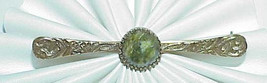 Victorian Green Agate Pin Brooch 9ct Ornate Signed Old Bar Pin Antique Ornate - £228.03 GBP