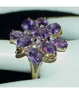 14K 9.00Ct Oval Amethyst Diamond Cocktail Ring Sz 10.75 Floral Loaded wi... - £482.22 GBP